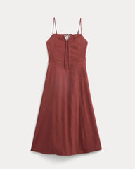 Tie-Neck Dress in Stretch Linen | Henna Red