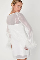 Marvelous Energy White Sequin Mesh Long Sleeve Mini Dress