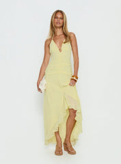 Roxine Asymmetrical Halter Maxi Dress Yellow